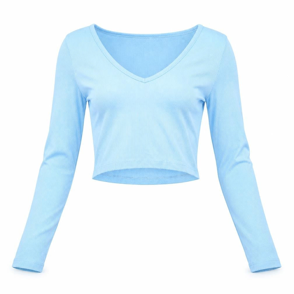 PRETTYLITTLETHING Womens Blue Polyester Cropped Blouse Size 4 V-Neck