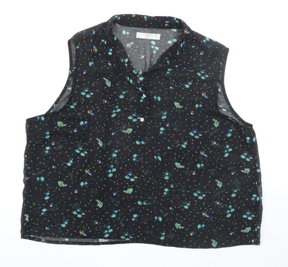 Pull&Bear Womens Black Geometric Polyester Basic Blouse Size L Collared