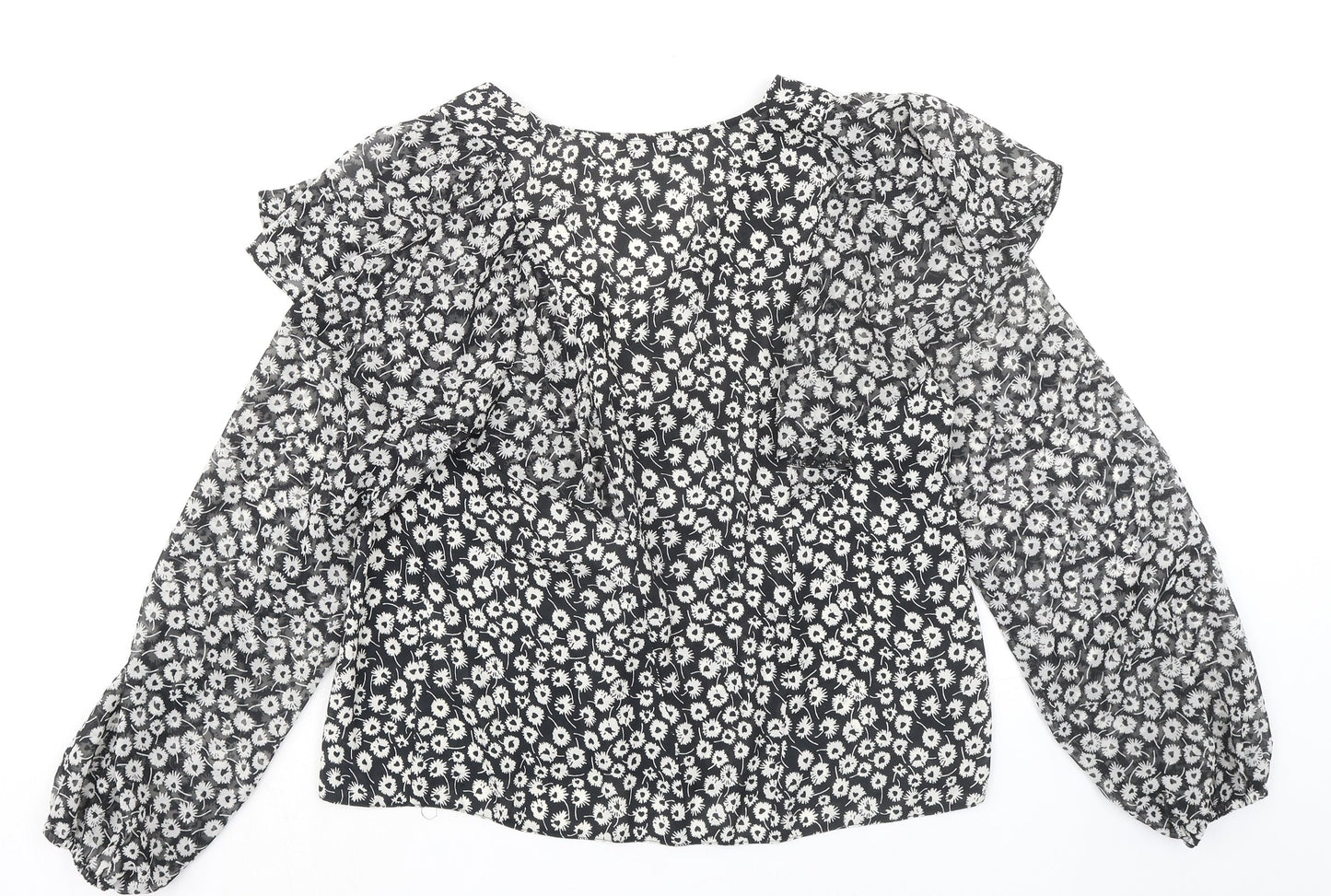 New Look Womens Black Geometric Polyester Basic Blouse Size 8 V-Neck