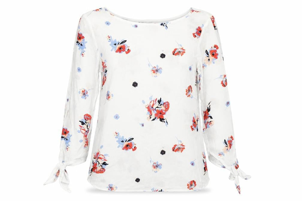Rainbow Womens White Floral Viscose Basic Blouse Size 8 Round Neck