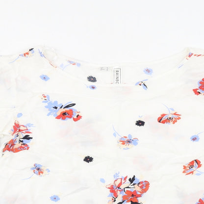 Rainbow Womens White Floral Viscose Basic Blouse Size 8 Round Neck
