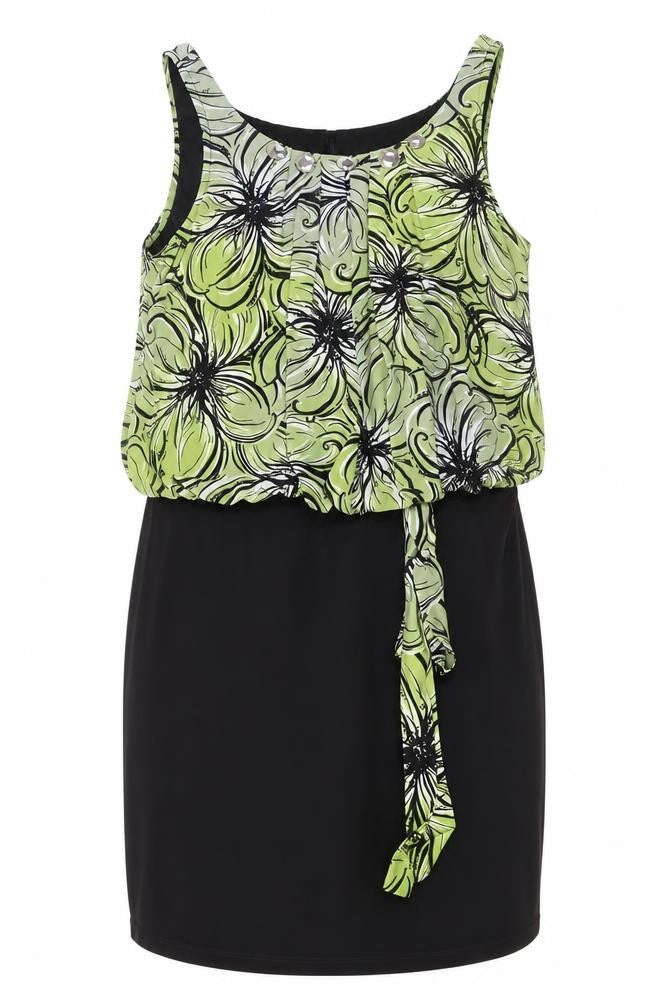 AA Studio Womens Green Floral Polyester A-Line Size 12 Round Neck Pullover