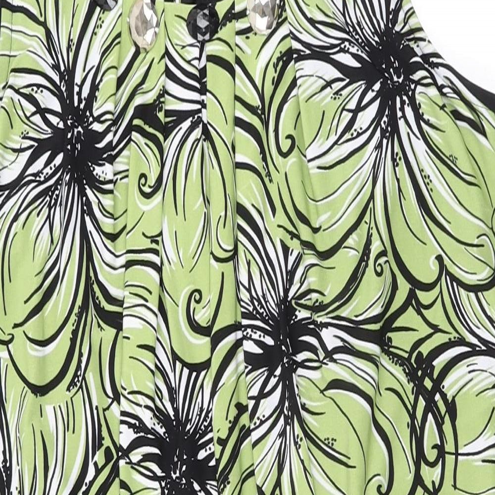 AA Studio Womens Green Floral Polyester A-Line Size 12 Round Neck Pullover