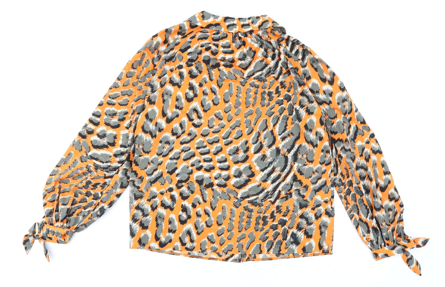 Topshop Womens Orange Animal Print Polyester Basic Button-Up Size 8 V-Neck - Leopard Print