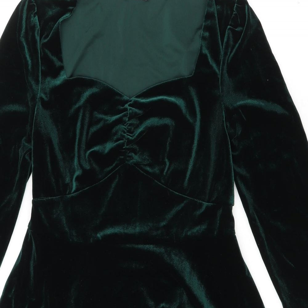 Allegra K Womens Green Polyester Trapeze & Swing Size S Sweetheart Zip