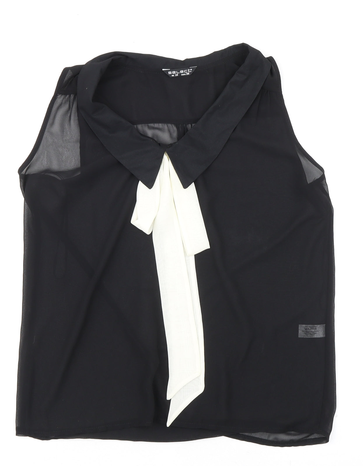 Select Womens Black Polyester Basic Blouse Size 10 Collared