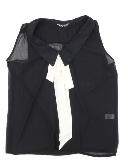 Preloved Select Womens Black Polyester Basic Blouse Size 10 Collared - Front