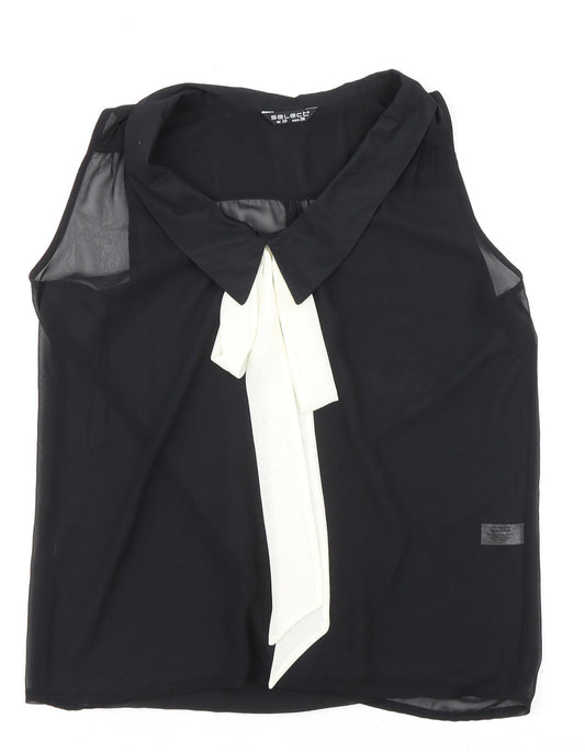 Select Womens Black Polyester Basic Blouse Size 10 Collared