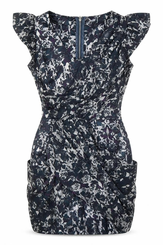Lipsy Womens Multicoloured Geometric Polyester Mini Size 10 V-Neck Zip - Ruffle Sleeve