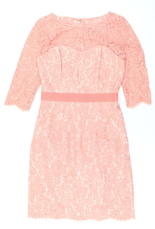 Review Womens Pink Nylon Pencil Dress Size 14 Boat Neck Button