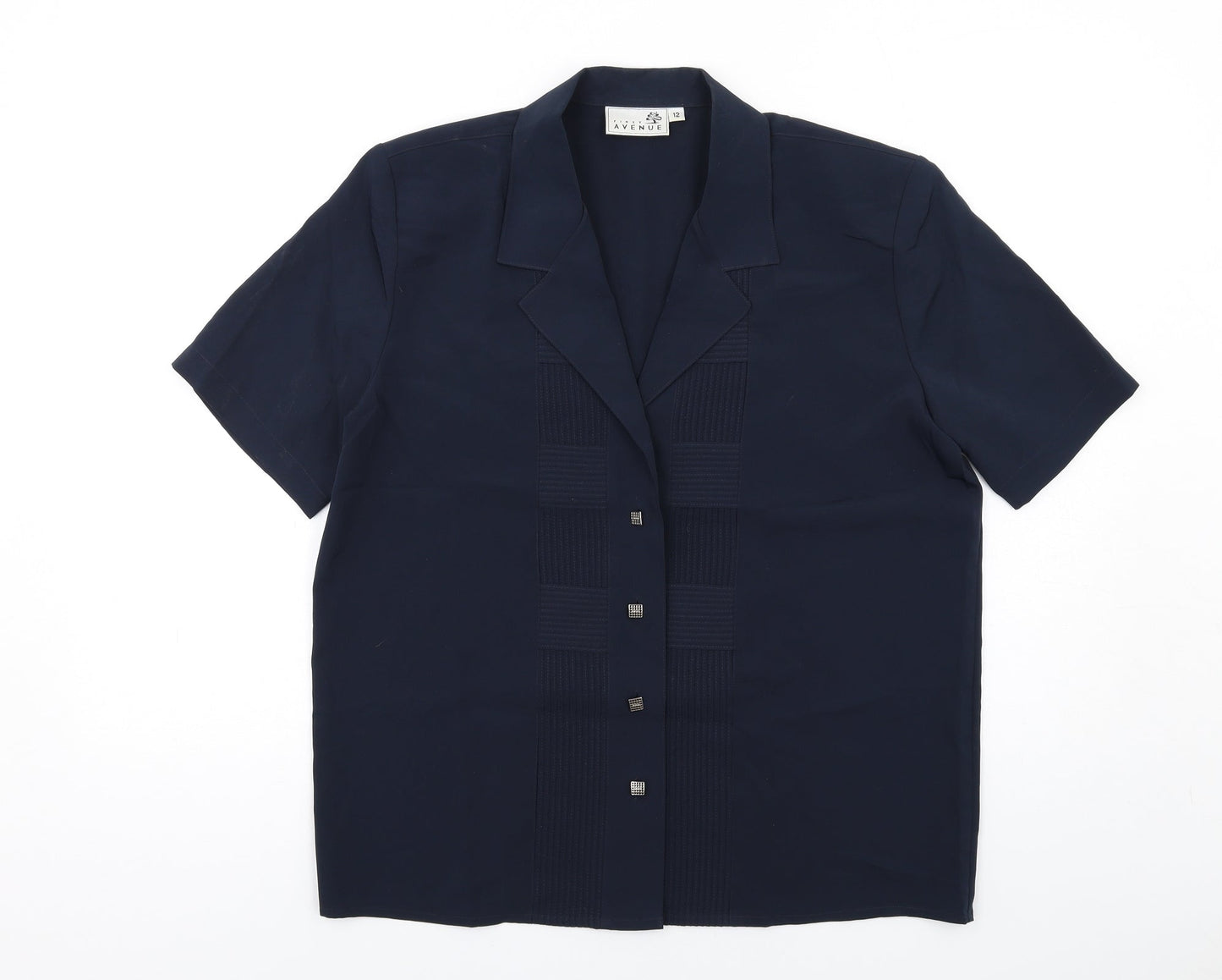 First Avenue Womens Black Polyester Basic Button-Up Size 12 Collared