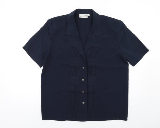 First Avenue Womens Black Polyester Basic Button-Up Size 12 Collared