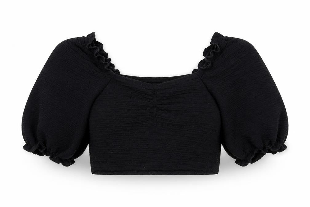 FIX Womens Black Polyester Cropped T-Shirt Size S Round Neck