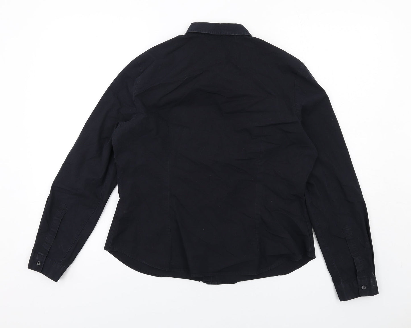 Marks and Spencer Womens Black Cotton Basic Button-Up Size 14 Collared