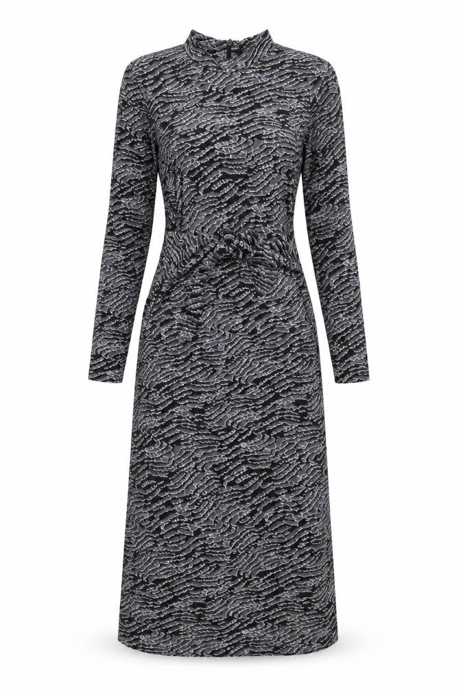 New Look Womens Grey Animal Print Polyester Maxi Size 10 Mock Neck Zip
