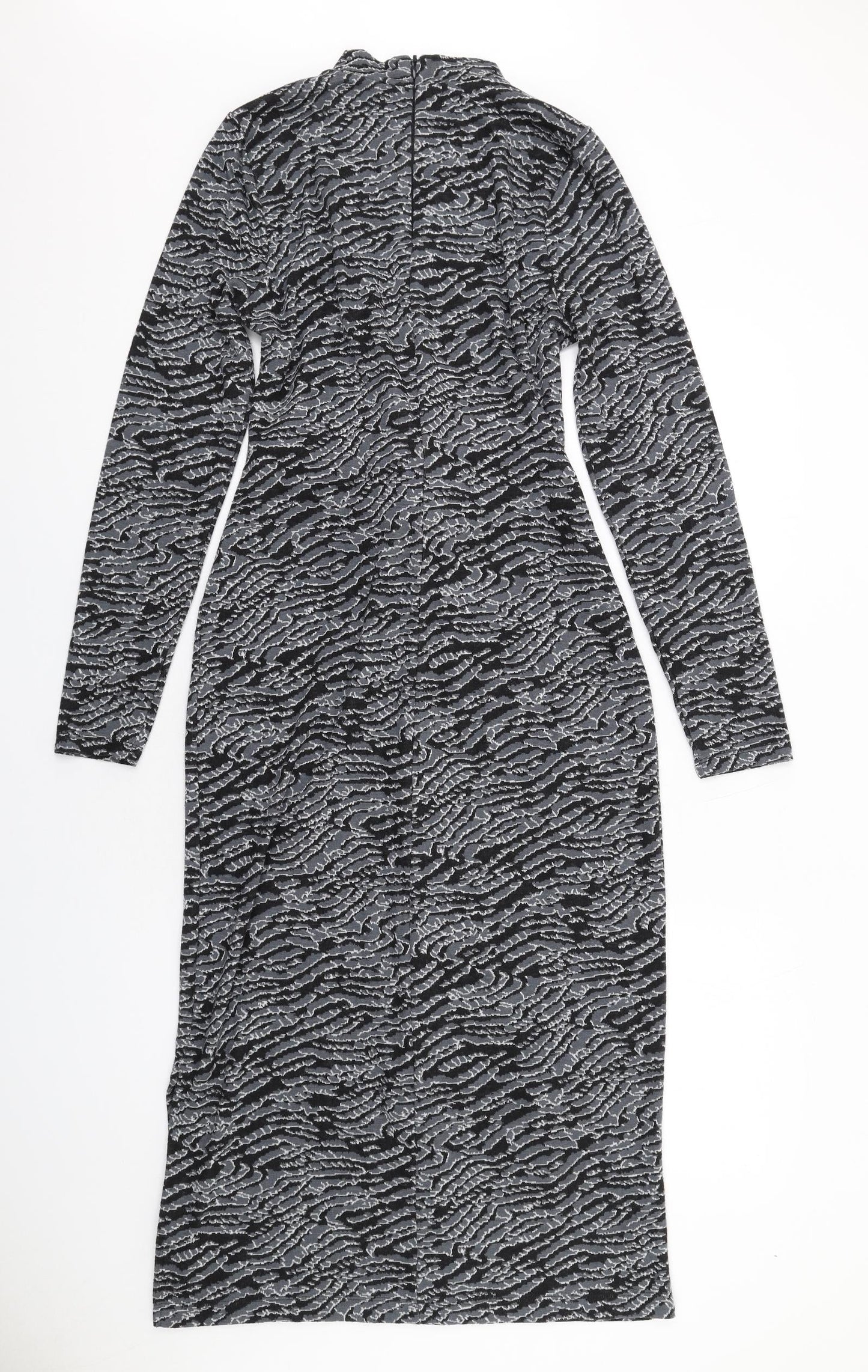 New Look Womens Grey Animal Print Polyester Maxi Size 10 Mock Neck Zip