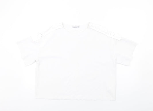 Zara Womens White Polyester Basic T-Shirt Size M Round Neck