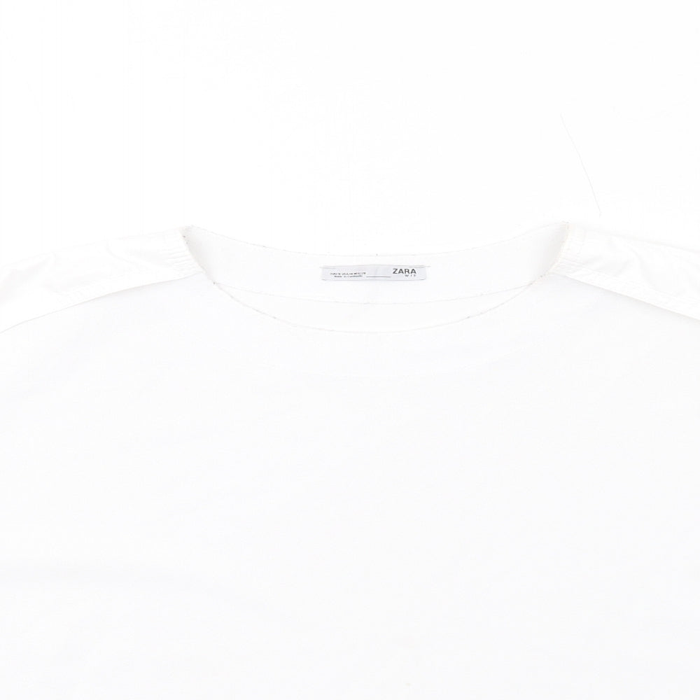 Zara Womens White Polyester Basic T-Shirt Size M Round Neck