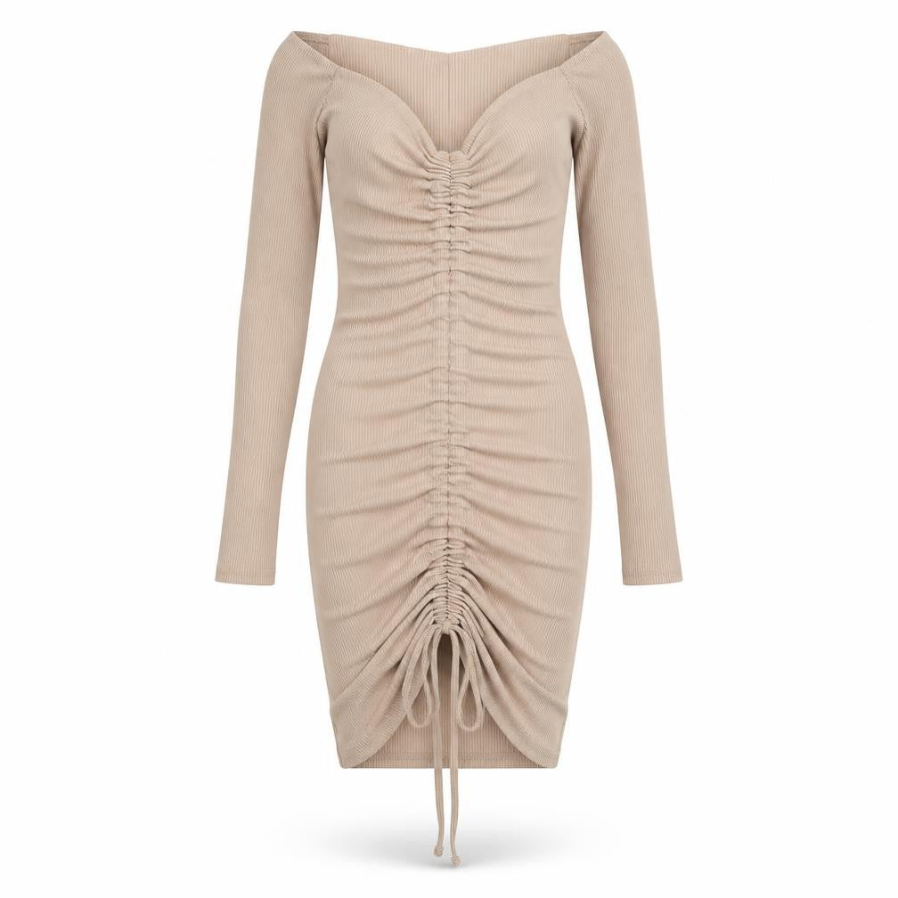 PRETTYLITTLETHING Womens Beige Polyester Bodycon Size 8 V-Neck Pullover
