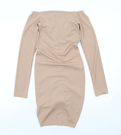 PRETTYLITTLETHING Womens Beige Polyester Bodycon Size 8 V-Neck Pullover