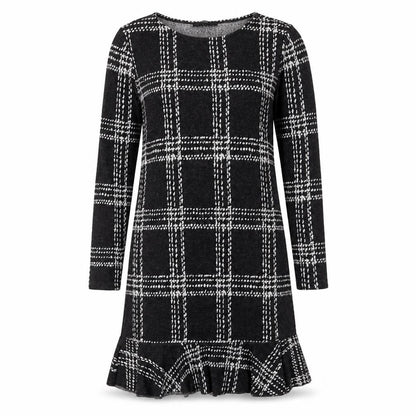 Next Womens Black Plaid Polyester A-Line Size 10 Round Neck Pullover