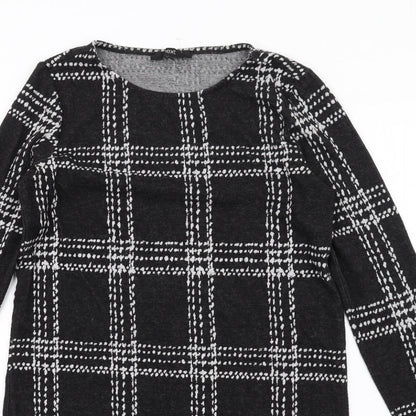 Next Womens Black Plaid Polyester A-Line Size 10 Round Neck Pullover