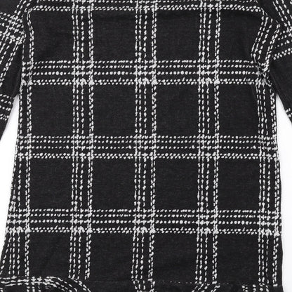 Next Womens Black Plaid Polyester A-Line Size 10 Round Neck Pullover