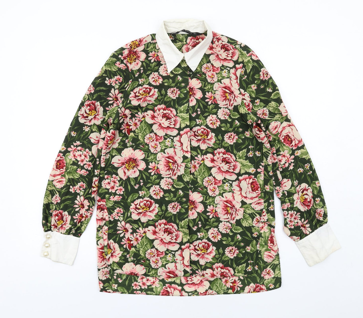 Zara Womens Multicoloured Floral Polyester Basic Button-Up Size S Collared