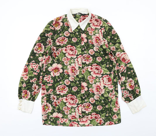 Zara Womens Multicoloured Floral Polyester Basic Button-Up Size S Collared