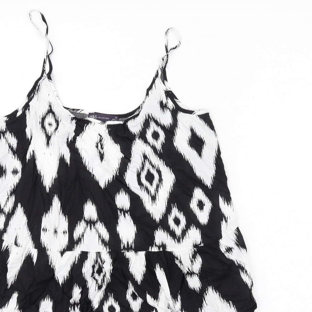 Marks and Spencer Womens Black Geometric Cotton Slip Dress Size 10 Scoop Neck Pullover