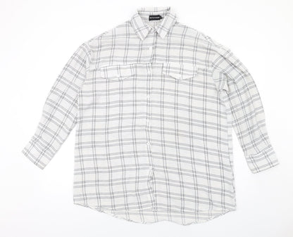 PRETTYLITTLETHING Womens White Check Polyester Basic Button-Up Size 10 Collared
