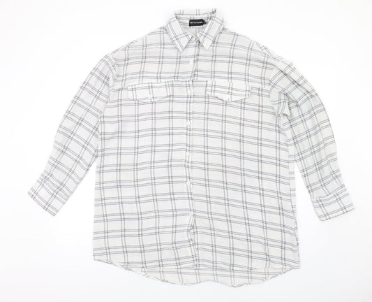 PRETTYLITTLETHING Womens White Check Polyester Basic Button-Up Size 10 Collared