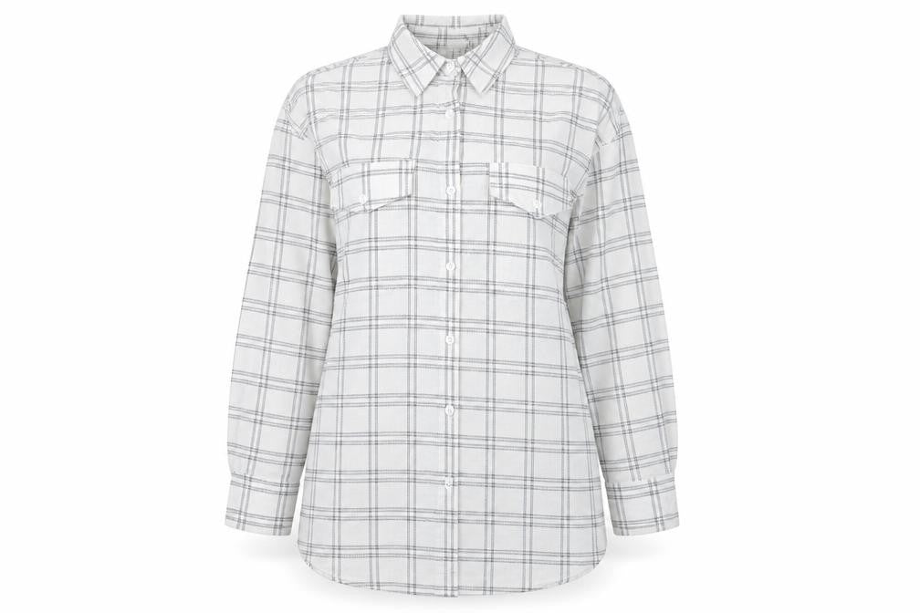 PRETTYLITTLETHING Womens White Check Polyester Basic Button-Up Size 10 Collared