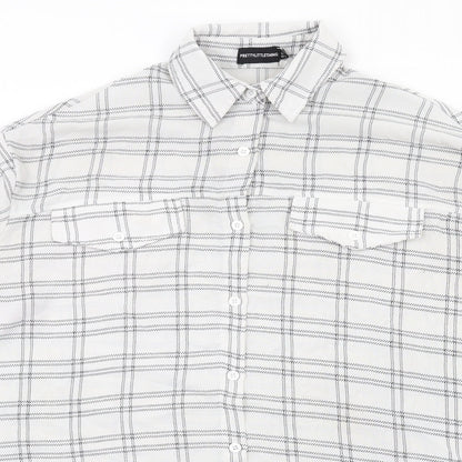 PRETTYLITTLETHING Womens White Check Polyester Basic Button-Up Size 10 Collared