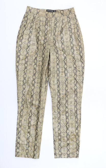 PRETTYLITTLETHING Womens Beige Animal Print Polyurethane Trousers Size 8 L30 in Regular Zip - Snake Print