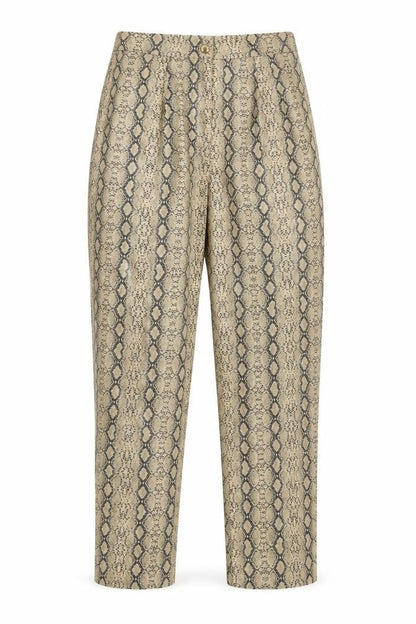 PRETTYLITTLETHING Womens Beige Animal Print Polyurethane Trousers Size 8 L30 in Regular Zip - Snake Print
