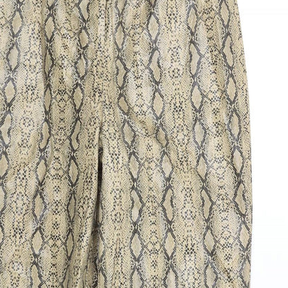 PRETTYLITTLETHING Womens Beige Animal Print Polyurethane Trousers Size 8 L30 in Regular Zip - Snake Print