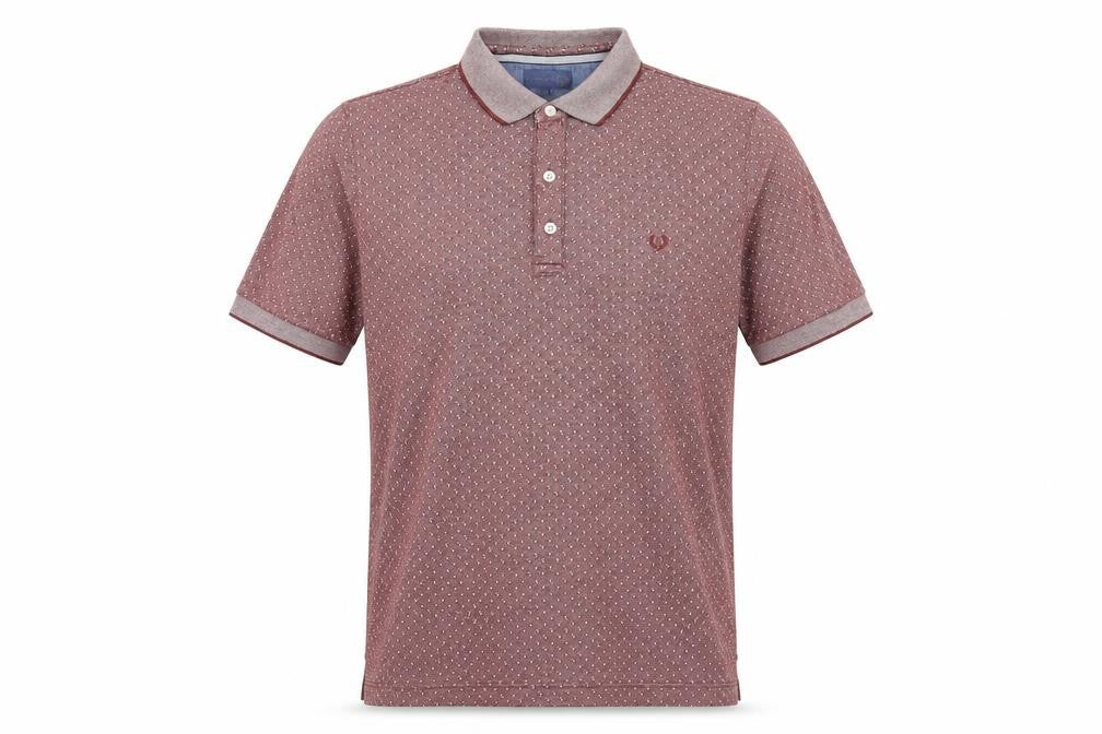 Lincoln Mens Red Geometric Polyester Polo Size M Collared Button