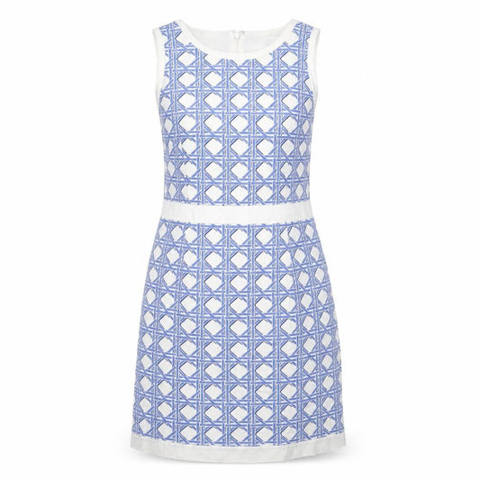 Brooks Brothers Womens Blue Geometric Cotton Shift Size 4 Round Neck Zip
