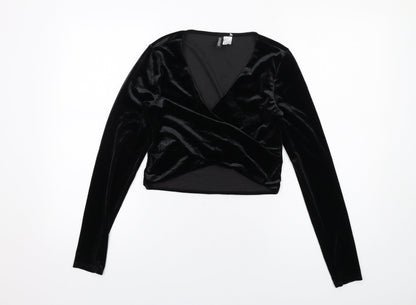 H&M Womens Black Polyester Basic Blouse Size M V-Neck