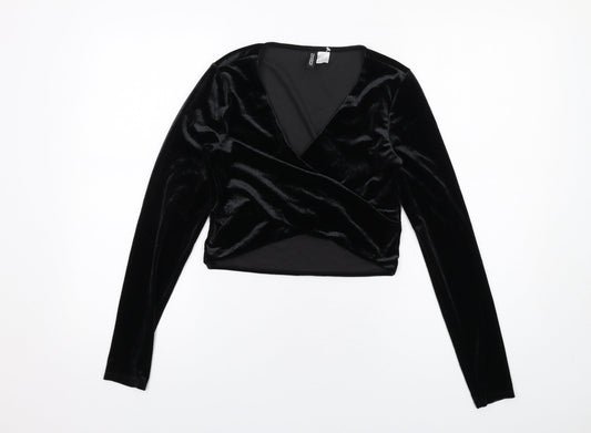 H&M Womens Black Polyester Basic Blouse Size M V-Neck