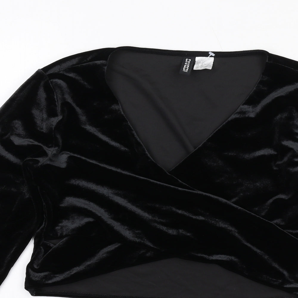 H&M Womens Black Polyester Basic Blouse Size M V-Neck