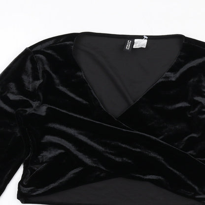 H&M Womens Black Polyester Basic Blouse Size M V-Neck