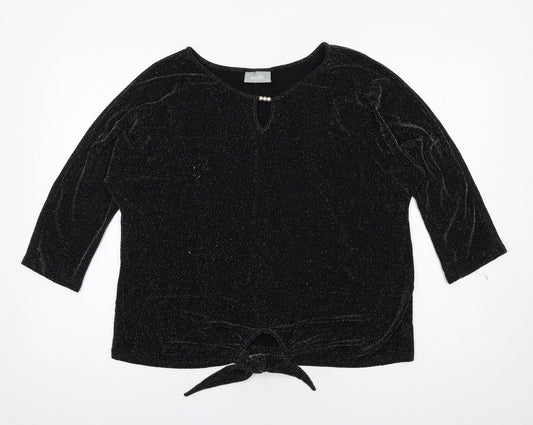 Wallis Womens Black Polyester Basic Blouse Size L Round Neck