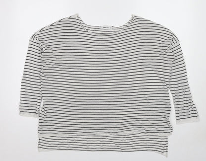 Zara Womens White Round Neck Striped Polyester Pullover Jumper Size S