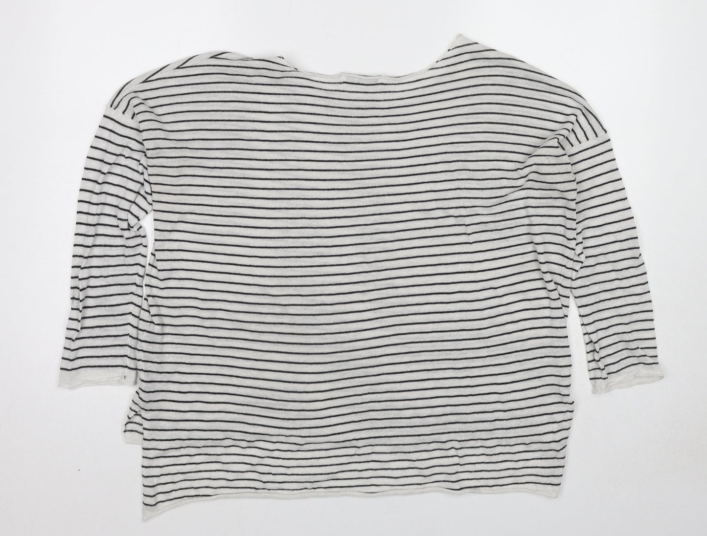 Zara Womens White Round Neck Striped Polyester Pullover Jumper Size S
