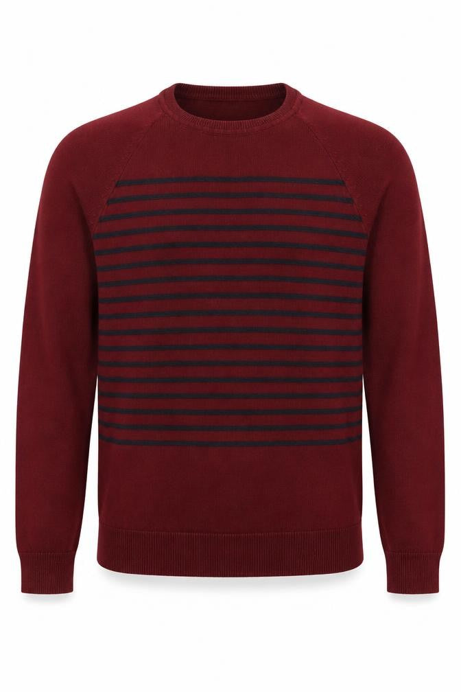 Pull&Bear Mens Red Round Neck Striped Polyester Pullover Jumper Size S Long Sleeve