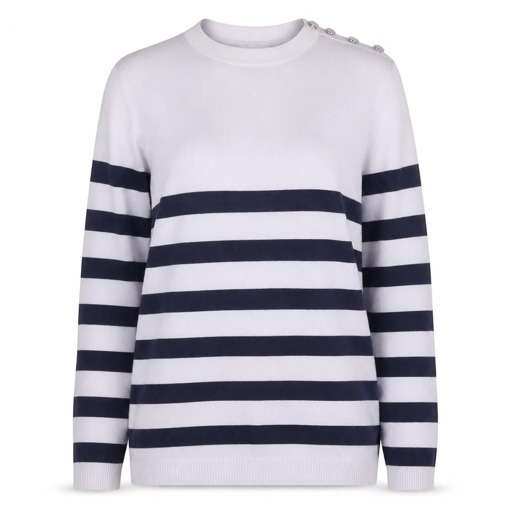 Savida Womens Blue Round Neck Striped Polyamide Pullover Jumper Size L