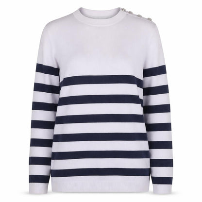 Savida Womens Blue Round Neck Striped Polyamide Pullover Jumper Size L