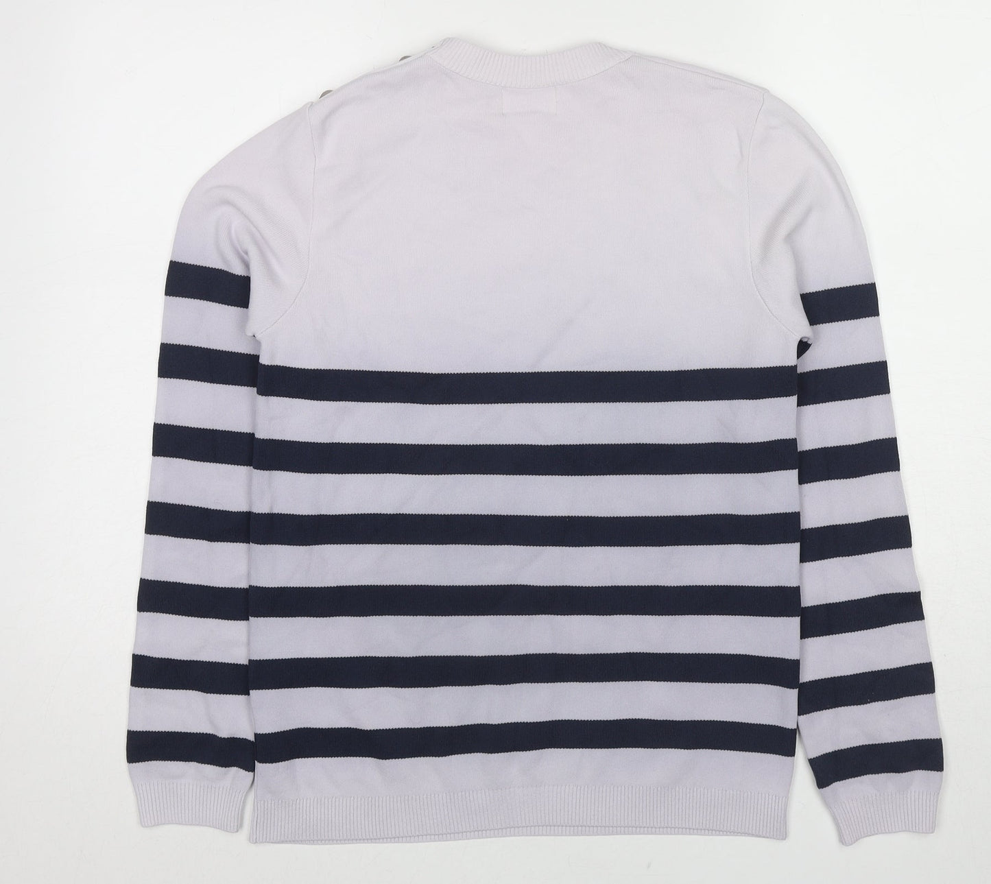 Savida Womens Blue Round Neck Striped Polyamide Pullover Jumper Size L